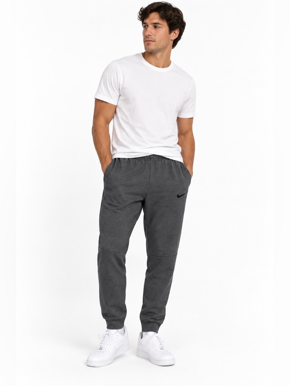 Nike Dri-FIT Men’s Jogger Sweatpants Medium Charcoal Gray Black Swoosh